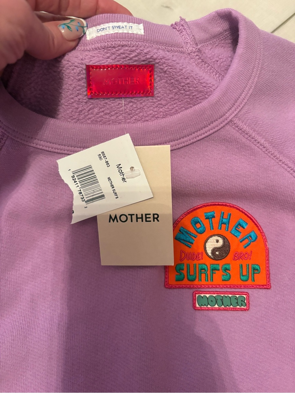 New with tags! MOTHER Lavender Crewneck with Surf Patch - Picture 9 of 10